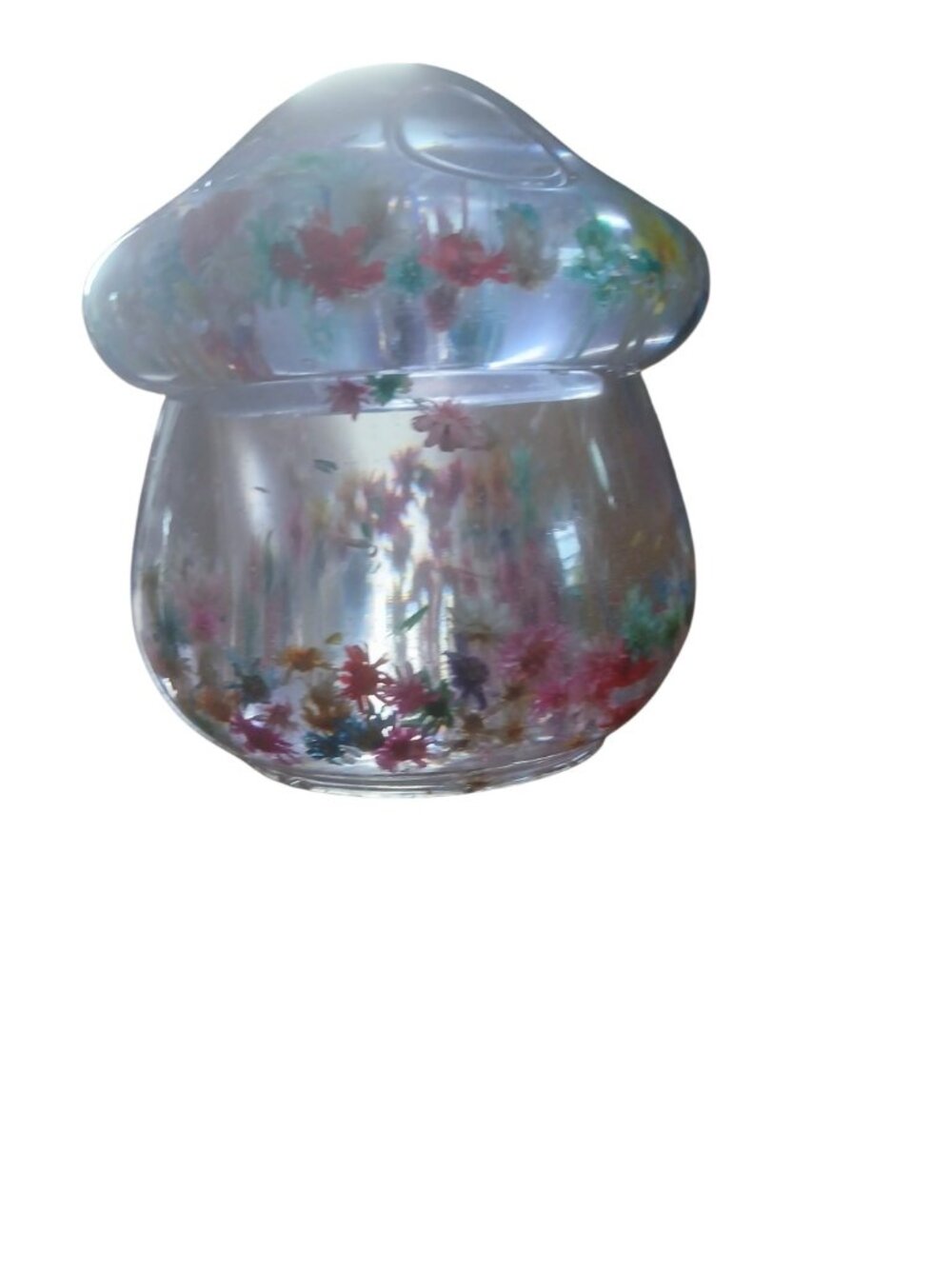 Mushroom jar with colorful flowers